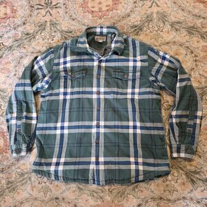 Duluth Trading Flapjack Fleece Lined Shirt Jacket Mens XL Green Plaid Shacket
